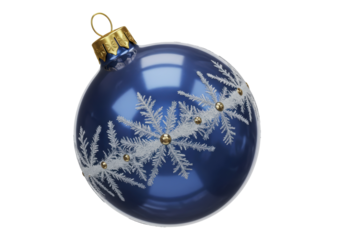 Elegant blue Christmas ball with silver snowflakes isolated, festive ornament for holiday decoration and seasonal design