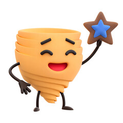 3D hurricane holding a star emoji from the weather category isolated on a transparent background
