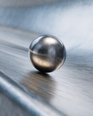 Obraz premium Metallic sphere rolling on flat surface symbolizing momentum, balance, and progress.