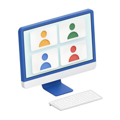 3D collaboration tool icon, shared screen with multiple cursors, isolated on a transparent background