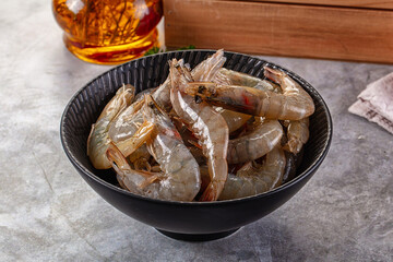 Raw fresh tiger prawn in the bowl