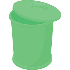 A Green Trash Can with Lid Open and Transparent Background Ideal for Graphic Design and Illustration Projects