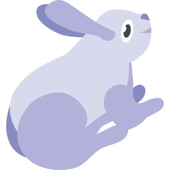 A Light Purple Rabbit With Large Ears and a Short Tail Sits Looking to the Right with a Transparent Background