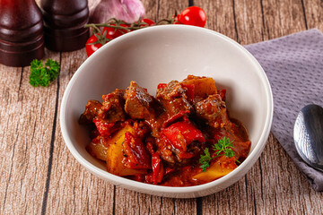 Stew Hungarian goulash with beef and vegetables