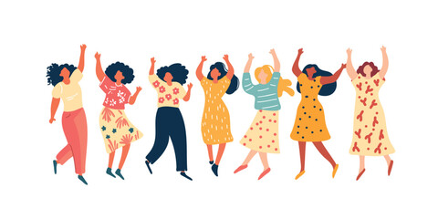 vector illustration happy dancing women set