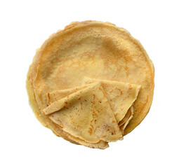 top view on stack of traditional french homemade crepes isolated on transparent or white background