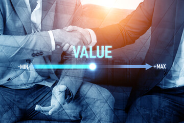 Value measurement and adjustment concept showing value, performance, and optimization level with...