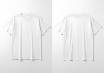 Two White T-Shirts on a White Background - Front and Back Views.