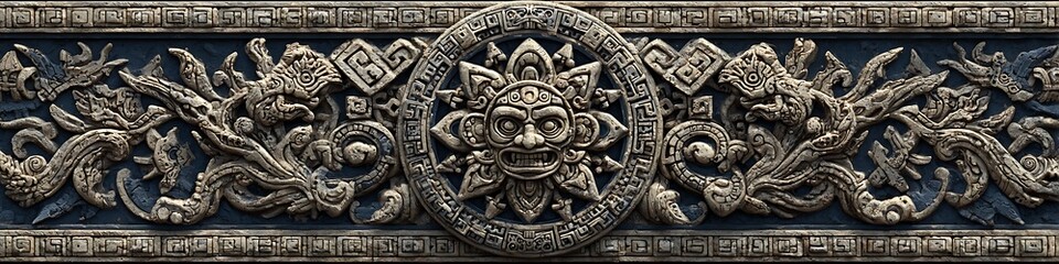 Neon firewall interface shaped like ancient door with encrypted sandstone markings