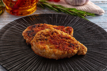 Breaded meat fillet escalope schnitzel