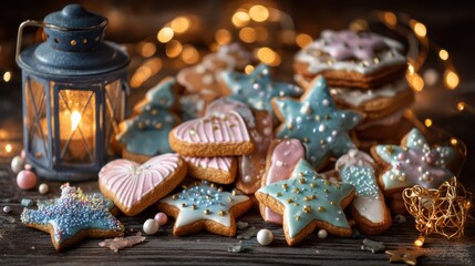 Rustic tabletop display featuring assorted christmas decorations