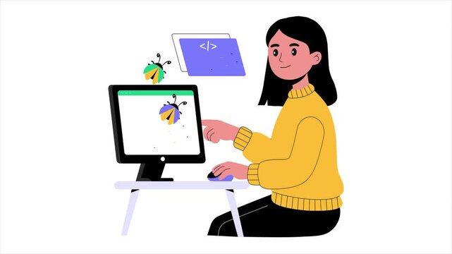 Developer fixing errors and debugging code on computer screen Animation MP4 File 