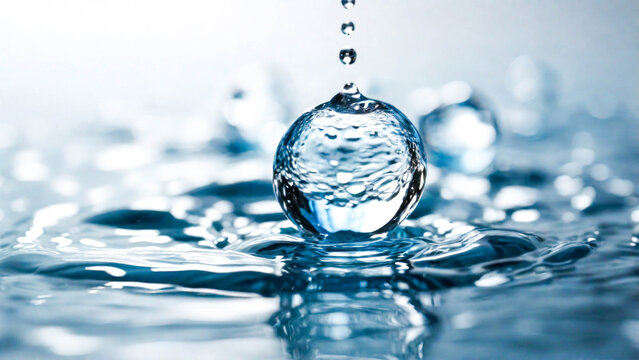 clear, clumped water droplets fall to the surface of the water in round waves