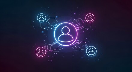 Vibrant glowing network of people connecting digitally with colorful interconnected lines, ideal for showcasing teamwork and social media reach