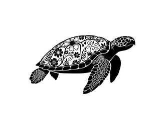 Black sea turtle with floral pattern