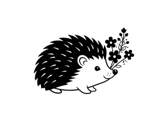 Cute hedgehog with flowers