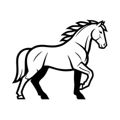 Dynamic black and white illustration of a majestic horse, capturing its powerful stride and elegant silhouette, an emblem of spirit and wild beauty for design projects