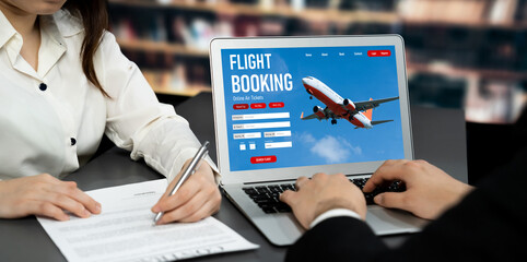 Online flight booking website provide brisk reservation system . Travel technology concept .
