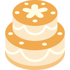 Two Tier Round Cake With Orange Frosting And White Cream Swirls And Flower Decoration On Top Transparent Background