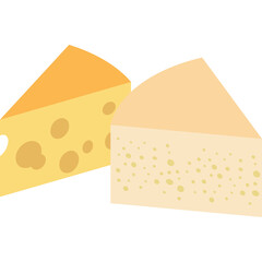 Two Wedge Shaped Cheese Slices One Yellow With Large Holes The Other Pale Yellow With Small Holes On A Transparent Background