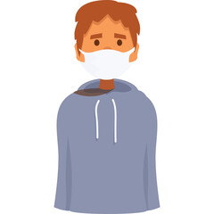 Young Man Wearing White Face Mask and Gray Hoodie Isolated on Transparent Background