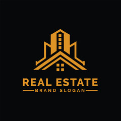 Fototapeta premium Orange building logo with text real estate