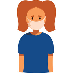 Young Person Wearing a Light Colored Face Mask And A Blue Tunic With Red Hair And A Transparent Background