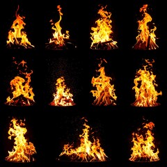 Obraz premium Collection of flames in various burning states against black background