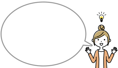 ひらめく若い女性　ふきだし