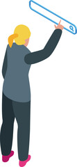 Businesswoman using virtual search bar, searching information online, isometric view