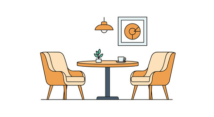 Cozy Cafe Setting with Table, Chairs, and Decorative Elements.