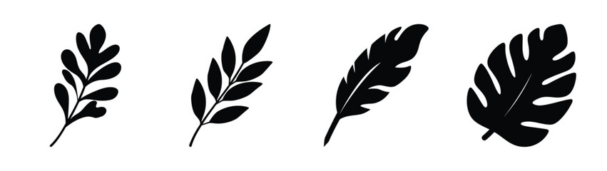 Four black silhouette leaves botanical elements for design and decoration botanical graphic