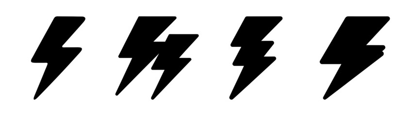 Bold black lightning bolt icons collection dynamic energy symbol set for design projects