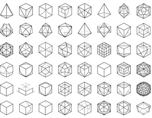 Collection of geometric shapes, including cubes, pyramids, and complex forms