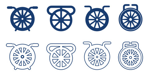 Wheelchair Wheel Icon Set | Medical Mobility Equipment Silhouette Vector Design