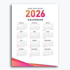 Clean and Simple 2026 Full Year Calendar