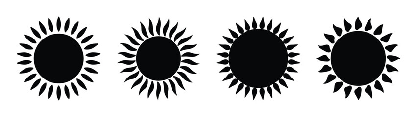 Four stylized sun icons graphic design element celestial body representation celestial sun symbols