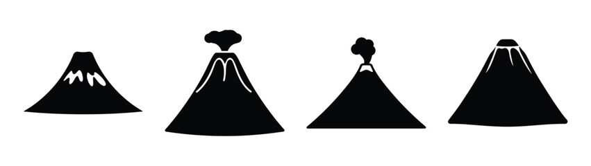Four black silhouette volcano icons showing eruptions and activity levels