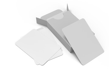 3D Playing cards with box mockup. Blank trading card, cards of poker hand, bet, casino, gambling, board games, game cards, player or greeting card, invitation, credit card and business card isolated