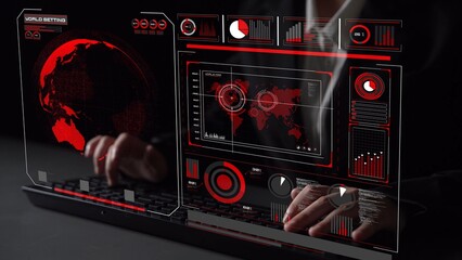 High-tech global network connection interface showing worldwide digital communication, data exchange, and internet connectivity. Global connection, data interaction, and worldwide communication. Thunk