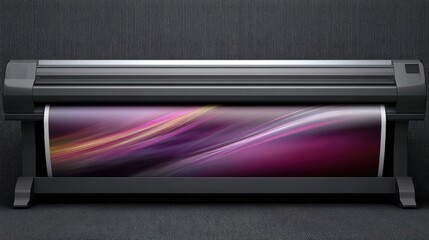 Large format printer with purple and red design large format printer displays striking purple and red visual styling