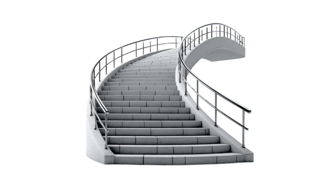 Ascending Stairway to Architectural Greatness: A captivating image of a curved stairway, with the sleek, modern design emphasizing the upward journey. Featuring clean lines and a sense of progression.
