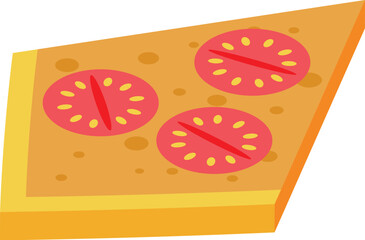 Isometric pizza slice with tomato toppings, representing italian cuisine and fast food