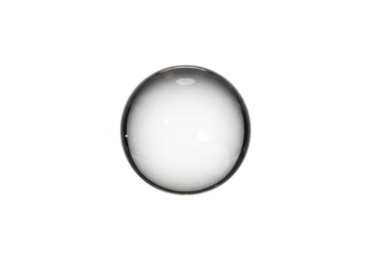 Clear glass sphere isolated on transparent background, crystal ball for fortune telling and decorative purposes