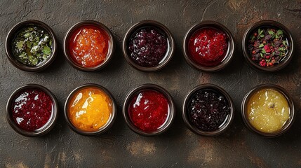 colorful jams on gray surface