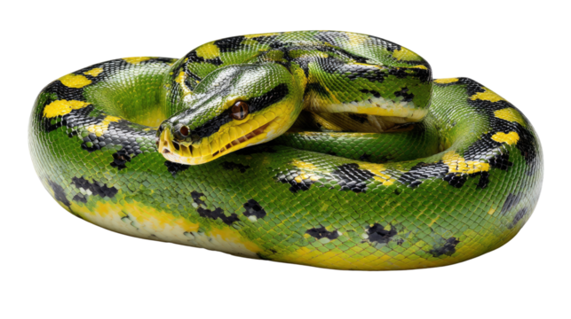 Emerald Amazon Tree Boa: An exquisite emerald tree boa, a vibrant reptile, gracefully coiled in a pose showcasing its remarkable coloration, a symbol of nature's beauty and biodiversity.