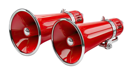 Red Horns of Communication: A close-up view presents two vibrant red horns, each gleaming with a lustrous shine. With their powerful design, they stand as icons of announcements, calls.