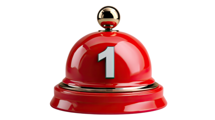 Red Service Bell: An isolated shot of a glossy red service bell with the number 1 prominently displayed, offering a sense of immediate attention.