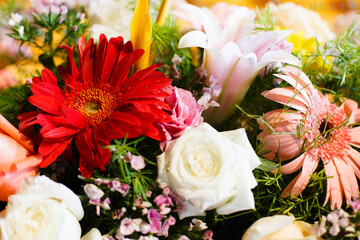 Close-up of flower arrangement art.