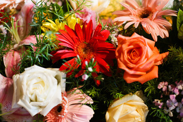 Close-up of flower arrangement art.